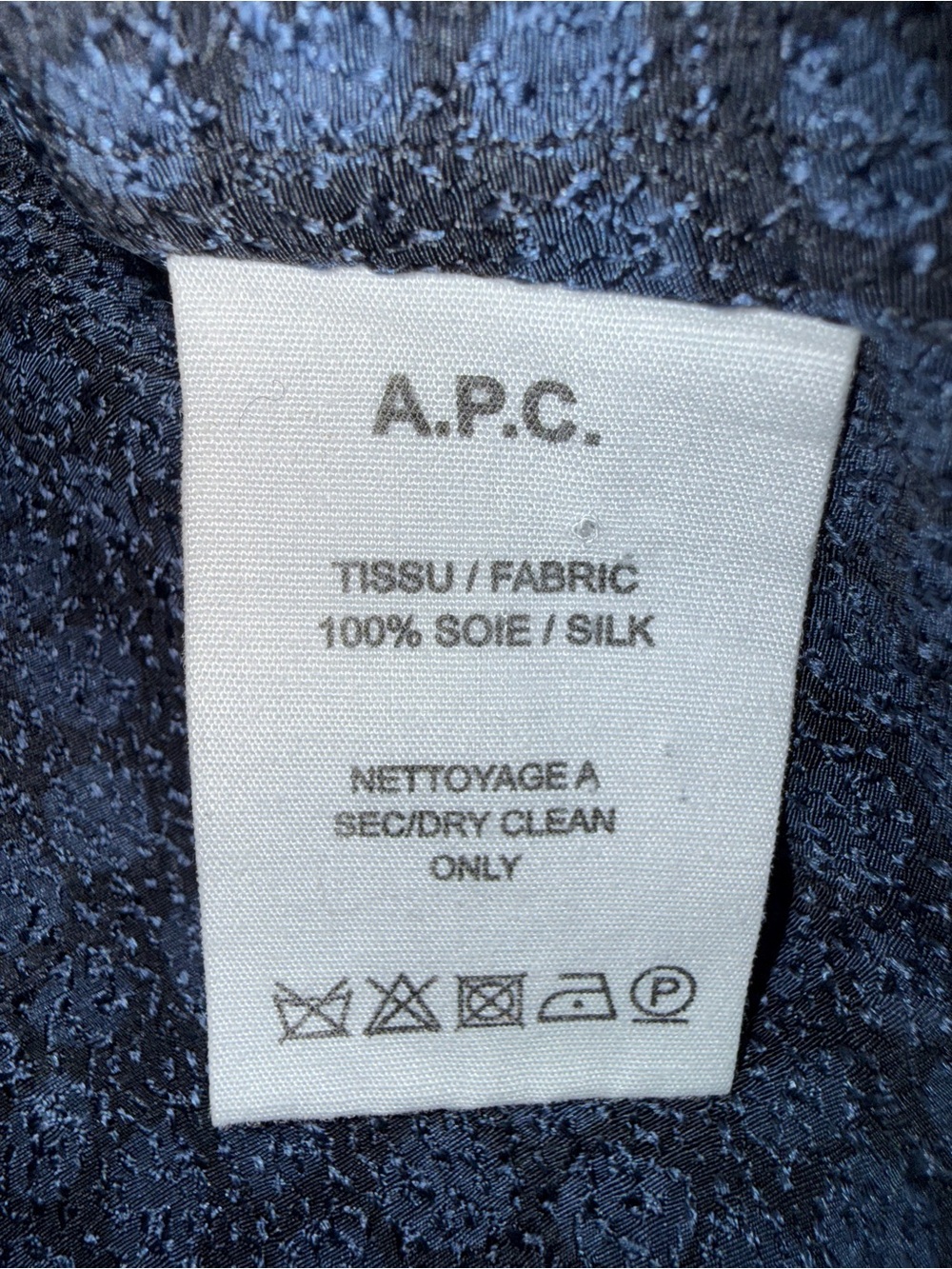 A.P.C. Paris 100% Silk Navy Blue Dot Print Blouse Shirt Minimalist Chic Size M - Picture 6 of 8